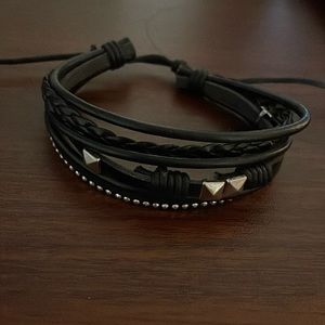 Adjustable Black Leather Bracelet